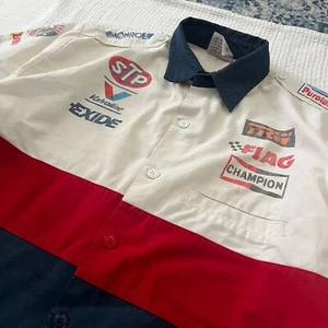 Vintage 90s XL Racing Pit Crew Button Shirt Champion Flag STP Monroe - Picture 1 of 8