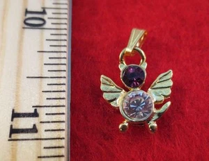 14KT Oro EP Piedra de Nacimiento Febrero Morado Gato Ángel Colgante Charm - Imagen 1 de 1