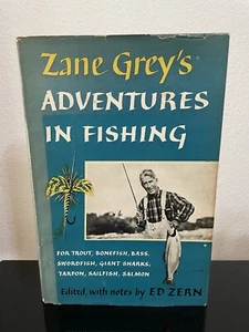 Zane Grey's Adventures In Fishing 1952 1st Ed / 1st PRINT HC DJ Orig Pub Receipt - Picture 1 of 21