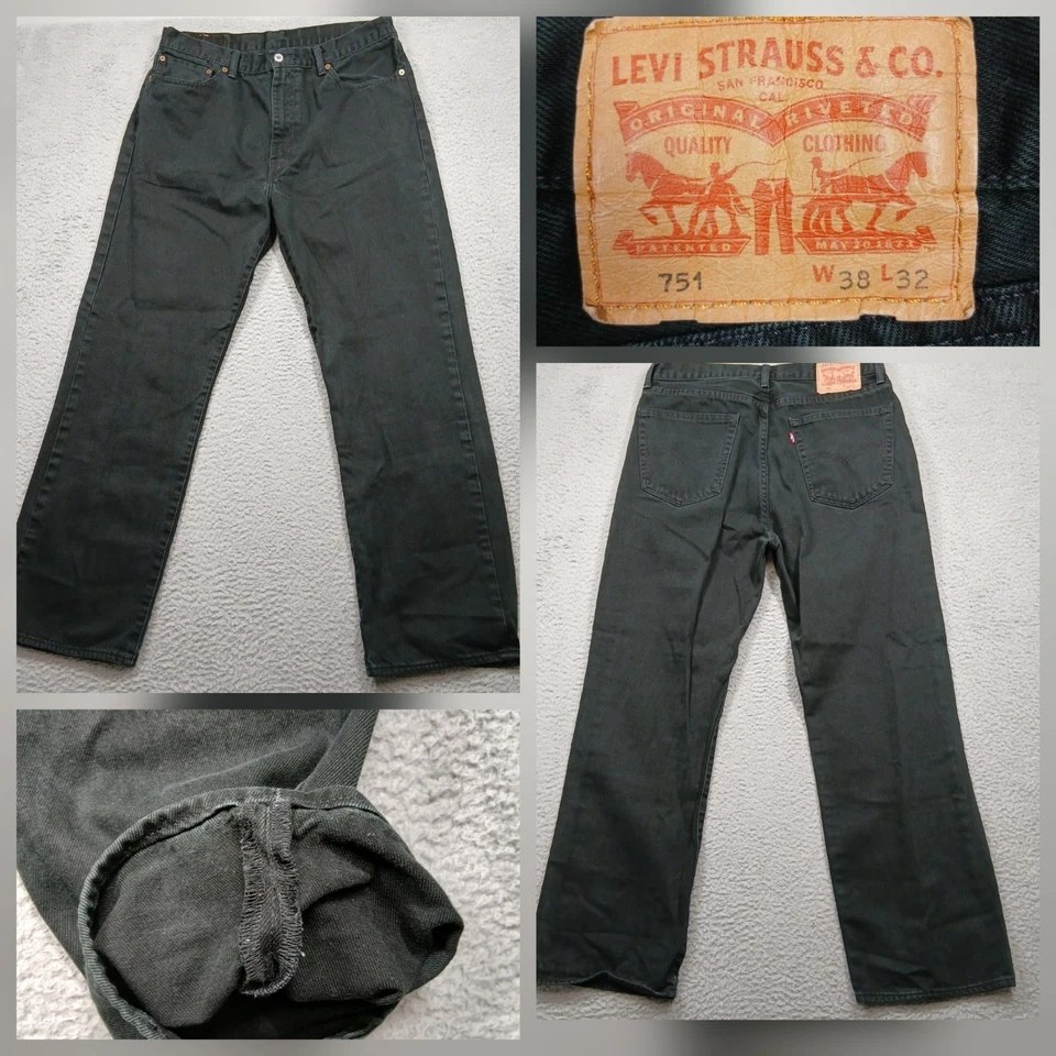 Levi's 751 Jeans Men's 38x32 Black Straight Leg Denim Pants - Image 1 of 4