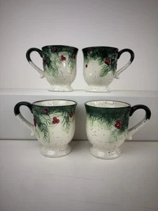 Set 4 Julie Ueland Holly  Embossed Footed Christmas Mug for Enesco - Picture 1 of 7