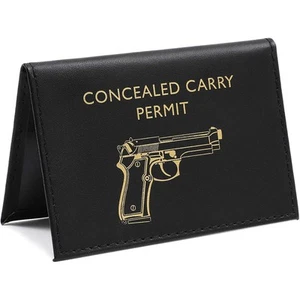 Concealed Carry Weapon Permit Holder Case, Genuine Leather (4.3" x 2.85", Black) - Picture 1 of 6