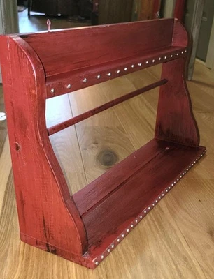 Solid hardwood Shelf  2-level a Hanging Dowel Barn Red w silver tac accents 2' W - Image 1 of 4
