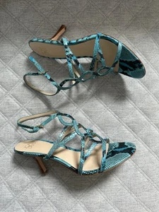 EUC JOAN & DAVID Brinker STRAPPY Turquoise Snake LEATHER SANDALS Women’s 9.5 - Picture 1 of 6