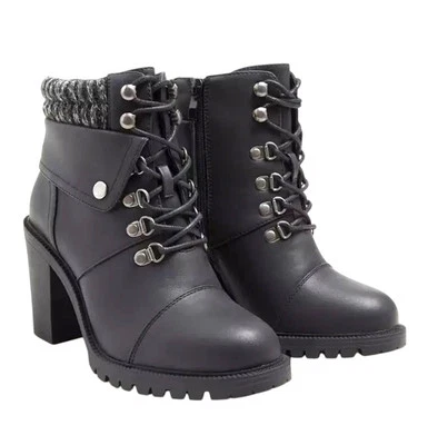 Torrid NWOB Black Faux Leather Sweater Top Extra Wide Heeled Hiker Boots Sz 10WW - Image 1 of 4