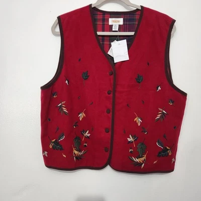 NWT Vintage Talbots XL Red Velvet Embroidered Fall Leaves Vest  Autumn Holiday - Image 1 of 4