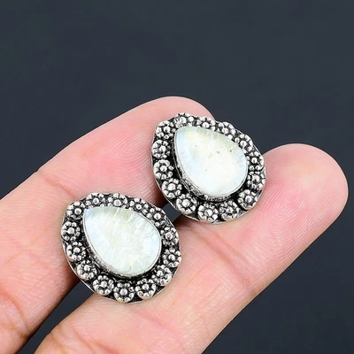 Gemelos de plata de ley 925 hechos a mano con piedras preciosas de luna arco iris Foto 1 de 4