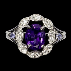 925 Anello Argento Sterling Ovale Ametista 9x7mm Tanzanite Topazio No USA Import - Foto 1 di 14