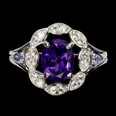 925 Anello Argento Sterling Ovale Ametista 9x7mm Tanzanite Topazio No USA Import - Immagine 1 di 4