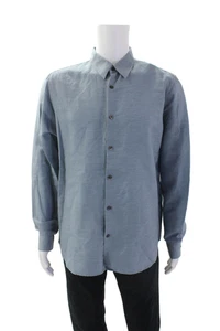 Theory Mens Linen Cotton Long Sleeve Button Down Shirt Blue Size XL - Picture 1 of 8