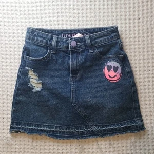 Justice Girls Sz 12 Denim Skirt Skort With Built In Shorts Smiley Face Retro  - Picture 1 of 10