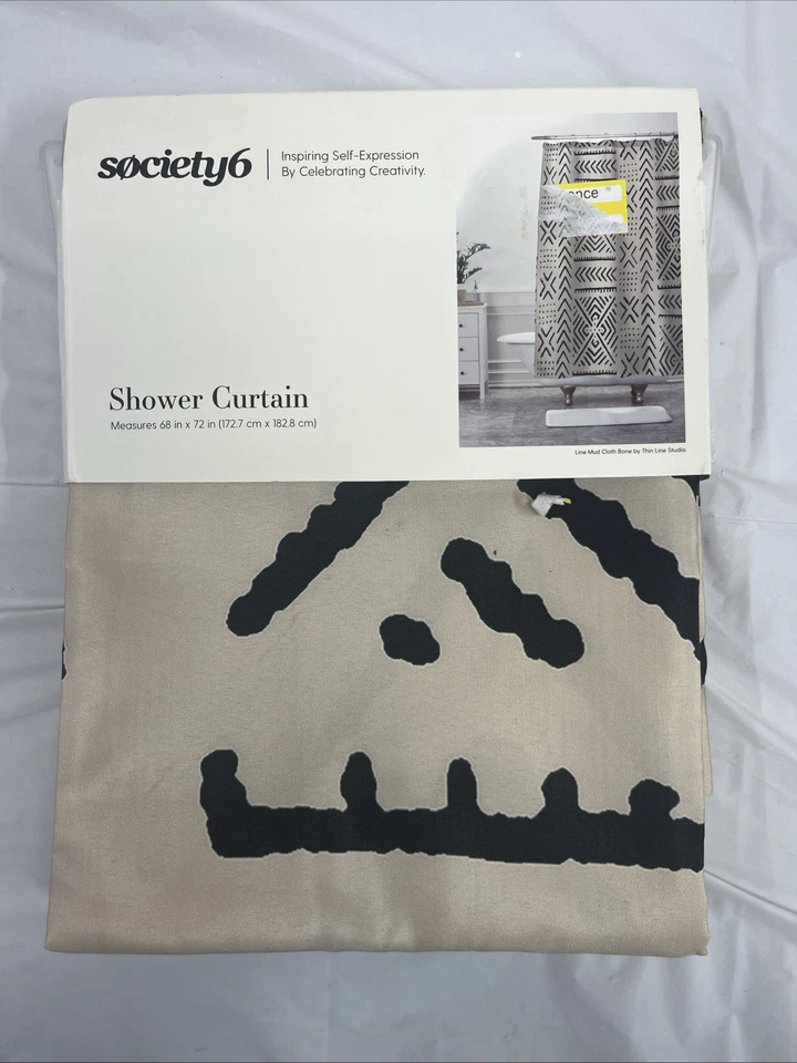 Занавеска для душа из полиэстера Society6 с овсянкой и черным юго-западным узором 68 x 72 дюйма - Изображение 1 из 1