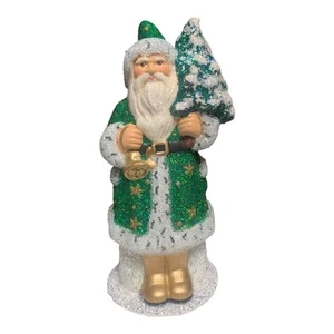 Ino Schaller Green Coat Santa with Gold Stars German Paper Mache 7 Inch - Picture 1 of 6