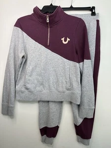 True Religion Sweatsuit Track Suit Womens Small Gray Purple Color Block Y2K - Picture 1 of 16