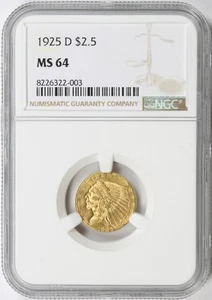 1925-D $2.5 Indian Gold Quarter Eagle NGC MS64 - Picture 1 of 4
