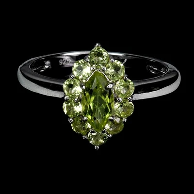 925 Sterling Silver Ring Marquise Peridot Natural Gemstone Jewelry Size 8 - Image 1 of 4