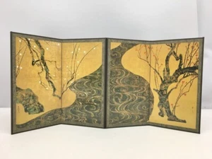 Pequeña pantalla plegable panel Byobu antiguo japonés - Imagen 1 de 9