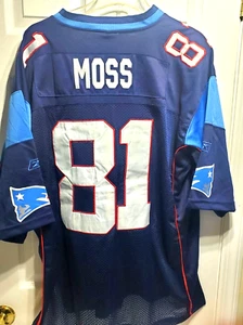 Randy Moss Vintage NFL Reebok New England Patriots #81 maglia blu cucita uomo 52 - Foto 1 di 8