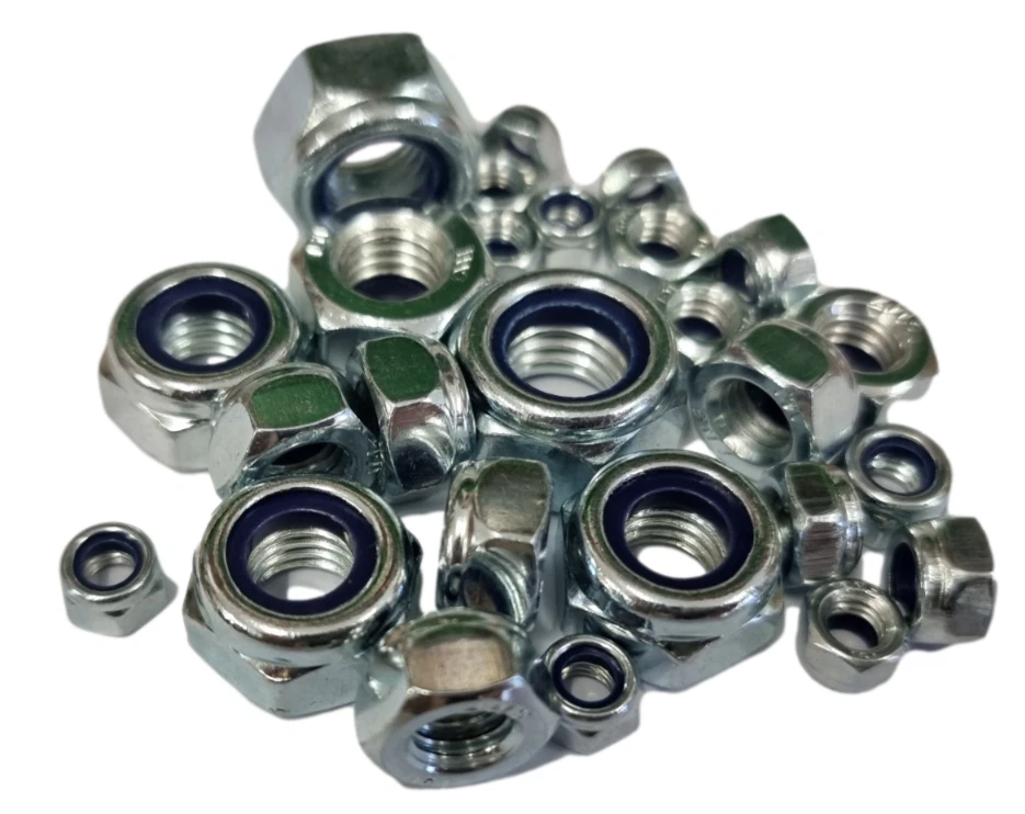 LLB M3 M4 M5 M6 M8 M10 M12 Nyloc Nylock Nylon Nuts Type T Zinc Plated BZP Steel