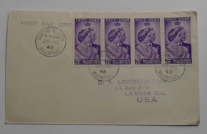 STAMPMART: MAURITIUS 1948 ROYAL SILVER WEDDING FDC USATO PER CA USA - Foto 1 di 2