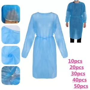 Disposable Medical Isolation Gowns Lab Dental Coat PPE Blue 10-100 Pack - Picture 1 of 17