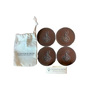 Clayton & Crume Set of 4 Leather Drink Coasters New in Muslin Bag Handcrafted - Picture 1 of 3