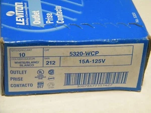 Box of 10 New Leviton 5320-WCP 15A 125V White Duplex Receptacles - Picture 1 of 2