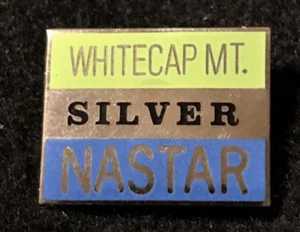Prendedor de esquí vintage WHITECAP MOUNTAIN plateado NASTAR WISCONSIN recuerdo de viaje - Imagen 1 de 3