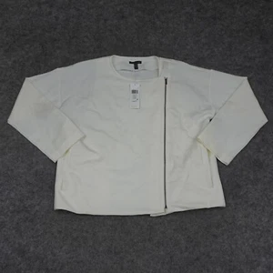 Eileen Fisher Jacket Womens Medium M Ivory Full Zip Ponte Career Casual Comfort - Picture 1 of 14
