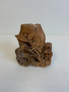Vintage 19th Century Hand Carved Soapstone Vase Chinese Floral Design - Picture 1 of 7