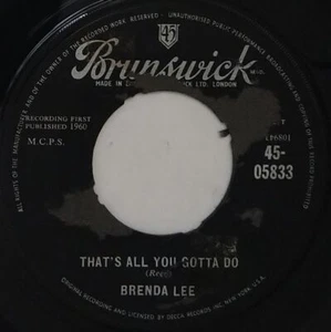 Brenda Lee That's All You Gotta Do 7" Single (1960) Brunswick 45-05833 - Picture 1 of 2