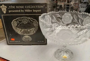 Rose Collection Pedestal Compote Dish 24% Handcut Lead Crystal 10"wide 9" tall - Picture 1 of 12