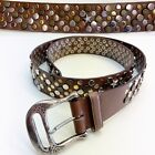 Emporio Armani Belt Brown Studded Silver Gold Star Leather Made in Italy Large 