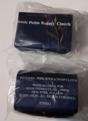 (2) Vintage 2000 Avon Classic Petite Beauty Clutch Navy Blue Satin New Sealed - Image 1 of 4