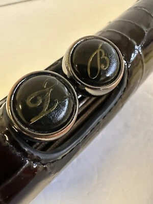 Carteira Ted Baker Londres Bobble Kiss Lock Couro Clutch Preto Croc Lindo - Imagem 1 de 4