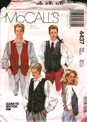 4437 Vintage McCalls SEWING Pattern Misses 1980s Mens Teens Lined Vest Waistcoat - Image 1 of 2