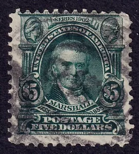 US Scott 313, 1903 Marshall, $5 verde scuro, USATO - Foto 1 di 2