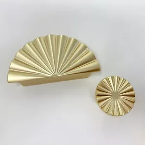 Brushed Gold Art Deco Pull Knob / Cup Handle - Picture 1 of 27