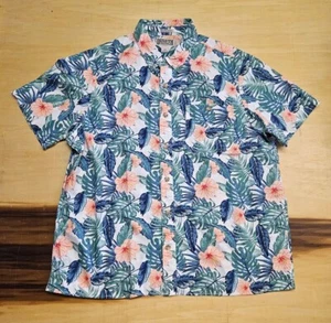 Duluth Trading Shirt Mens 2XL REG Green Blue Untucked Slim Fit Floral Button Up - Imagen 1 de 5