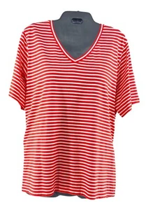 Lands' End Womens Size 1X Short Sleeve V-Neck Top Supima Cotton Striped T-Shirt - Picture 1 of 5