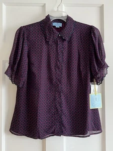 CeCe Womens Scalloped Button Front Blouse in Pickled Beet Size M Short Sleeve - Bild 1 von 6