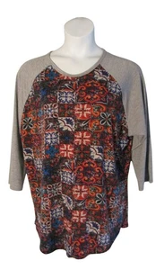 Lularoe 3XL Randy Raglan Sleeve Shirt Top Purple Orange Gray Patterned - Picture 1 of 3