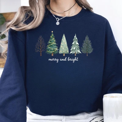 Feliz y Brillante Árbol de Navidad Camisa Vacaciones Camiseta Invierno Sudadera Regalo Mujeres Foto 1 de 4