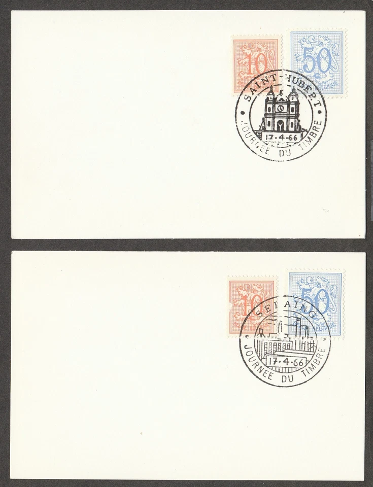 Belgium stamps; OCB/COB# 850 & 1027A from 1951-7 on stock card with postmarks - Image 1 of 1