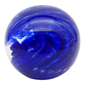 LCGC Handmade Art Glass Paperweight - 3.5" Large Cobalt Blue Swirl Ocean Wave - Picture 1 of 12