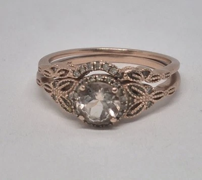Juego de boda morganita oro rosa 10k talla 8. 3,68 gramos Foto 1 de 4