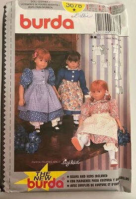 Ropa para muñeca Burda Patrón #3678 Pequeña 16”-18” M 20”-22” L 24”-26” SIN CORTAR/NUEVA Foto 1 de 2
