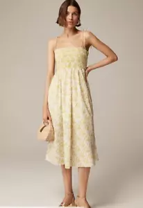 J. Abito midi Crew donna bianco/giallo Liberty cappella cotone smocked Paloma XL - Foto 1 di 8