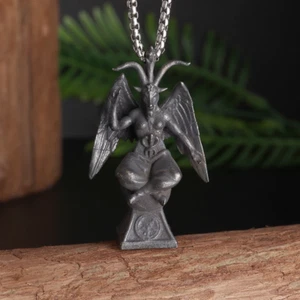 Baphomet Sitting Necklace Jewelry Black Steel Sexy Goat Headed Pendant - Picture 1 of 10