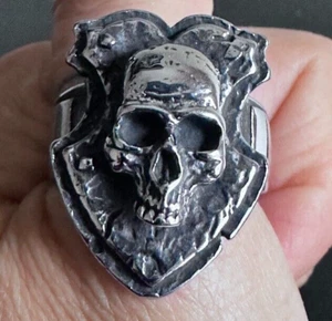 Pirate Mounted Skull Mens Ring 12 Rock Biker Gothic Stainless Steel Signet Band - Picture 1 of 13